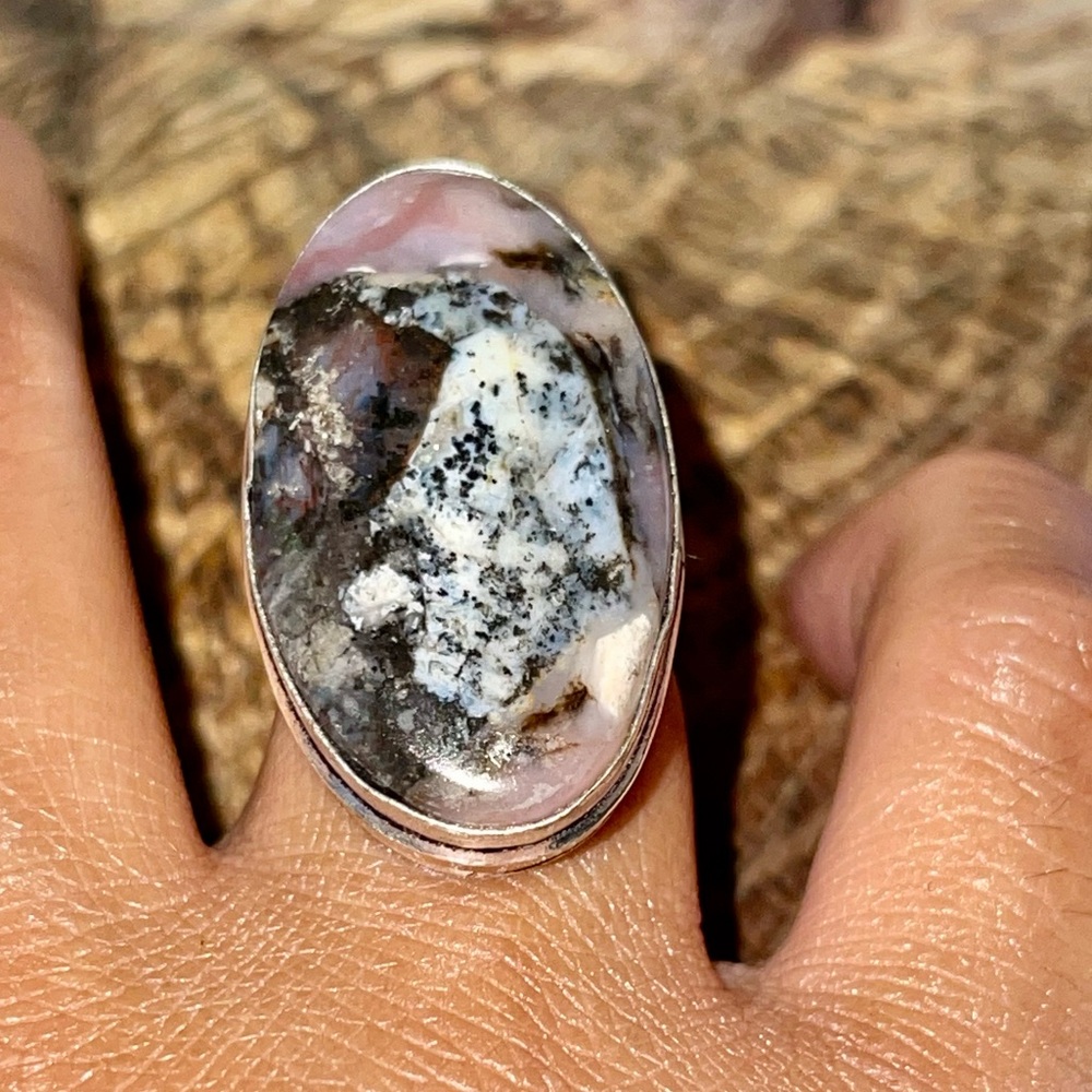 Pink Opal Dendritic Ring Size 7 - Picture 2 of 9